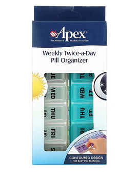 Apex, Органайзер для таблеток на неделю с учетом приема два раза в день, 1 таблетница