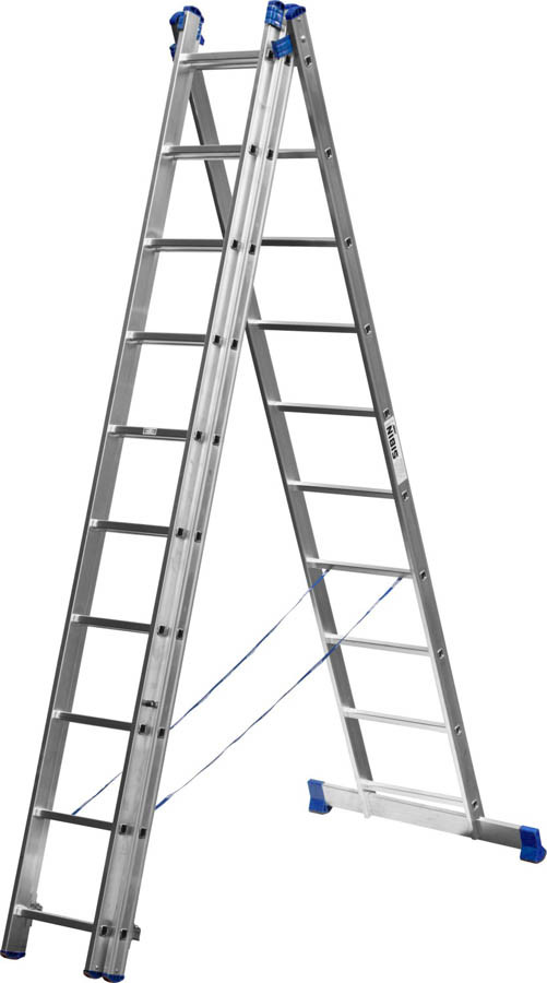 Трехсекционная лестница СИБИН, 10 ступеней, со стабилизатором, алюминиевая - фото 2 - id-p107621464