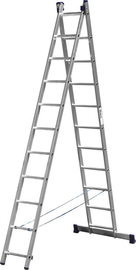 Двухсекционная лестница СИБИН, 11 ступеней, со стабилизатором, алюминиевая - фото 1 - id-p107621471