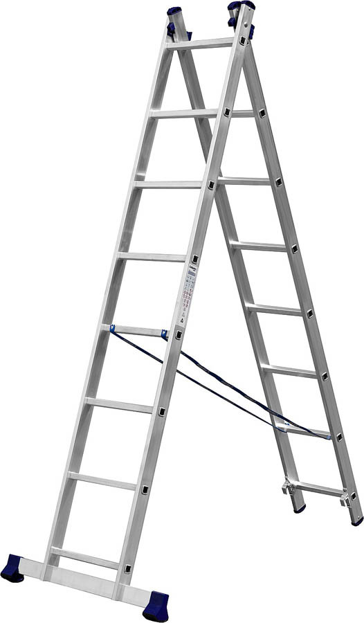 Двухсекционная лестница СИБИН, 8 ступеней, со стабилизатором, алюминиевая - фото 1 - id-p107621474