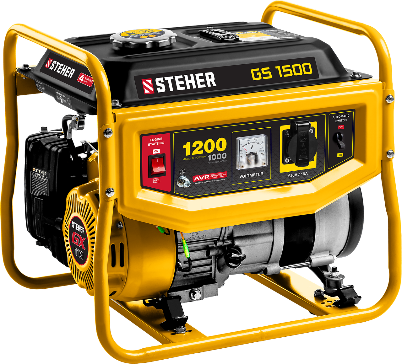 GS-1500 бензиновый генератор, 1200 Вт, STEHER - фото 1 - id-p107623267