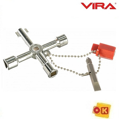 Ключ для электрошкафов VIRA с 5 рабочими профилями и битой 514005