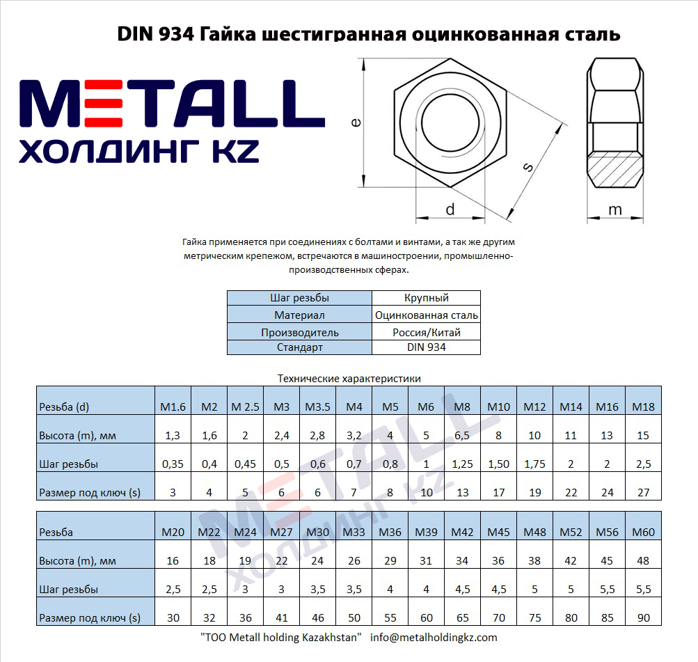 Гайка DIN 934 шестигранная из оцинкованной стали класс прочности: 12 М2,5 - фото 7 - id-p107631756