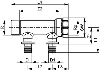 Коллектор с выводами под запрессовку 3/4'' х 16, 2 контура, бронза