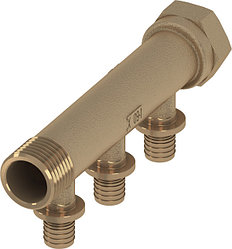 Коллектор с выводами под запрессовку 3/4'' х 16, 3 контура, бронза