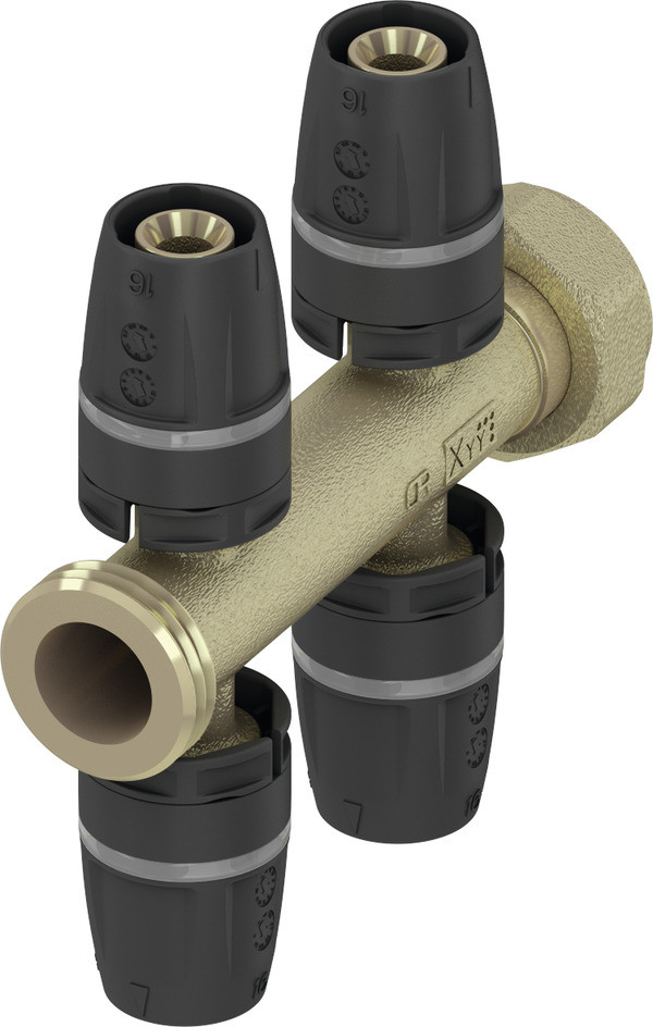 Коллектор TECElogo-Push, DR-латунь, плоское уплотнение, с накидной гайкой, фото 1