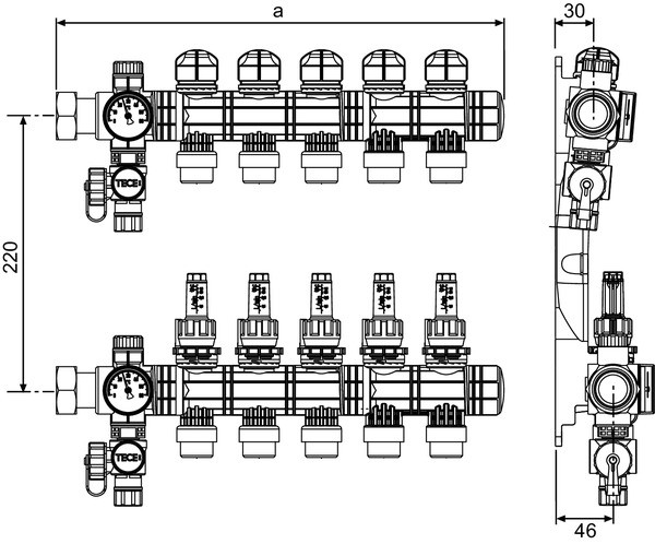 Коллектор пластиковый для поверхностного отопления, 2 контура, фото 1
