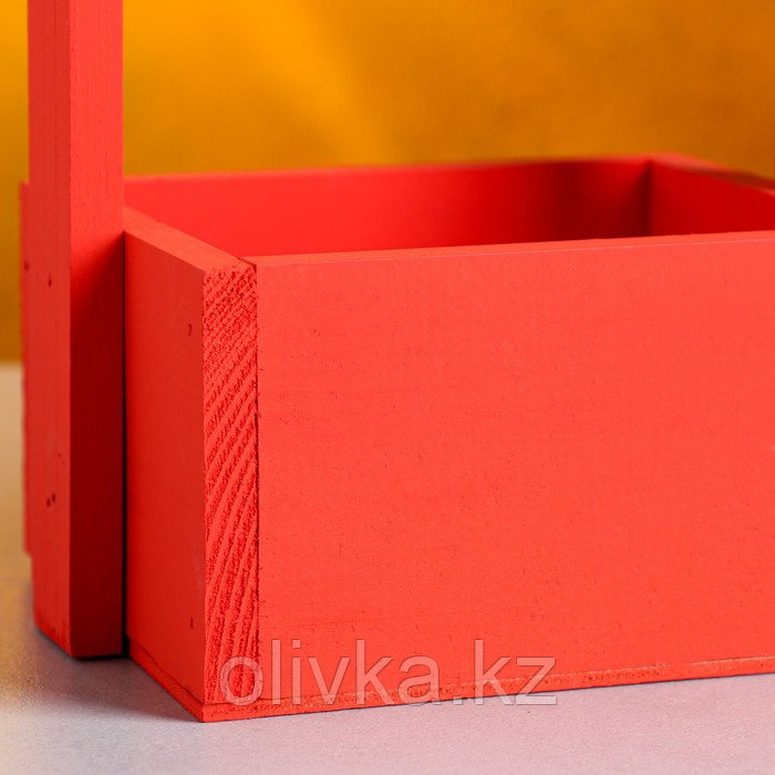Кашпо деревянное 15×12×25 см "Ажур", прямоугольное, ручка верёвка, красный Дарим Красиво - фото 4 - id-p88744434