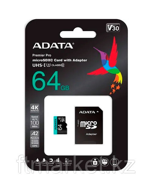 ADATA Premier Pro MicroSDXC 64 ГБ жад картасы [AUSDX64GUI3V30SA2-RA1], фото 1