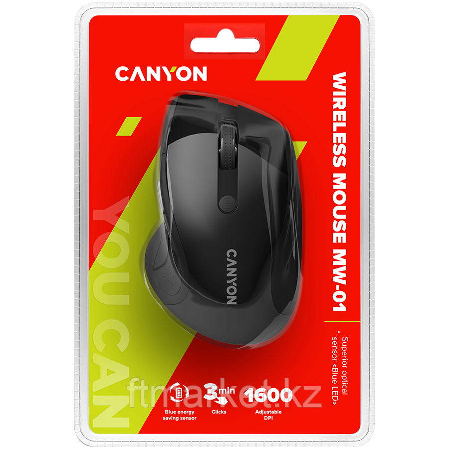 CANYON MW-01, 2.4GHz wireless mouse with 6 buttons, optical tracking - blue LED, DPI 1000/1200/1600, Black - фото 5 - id-p106722429