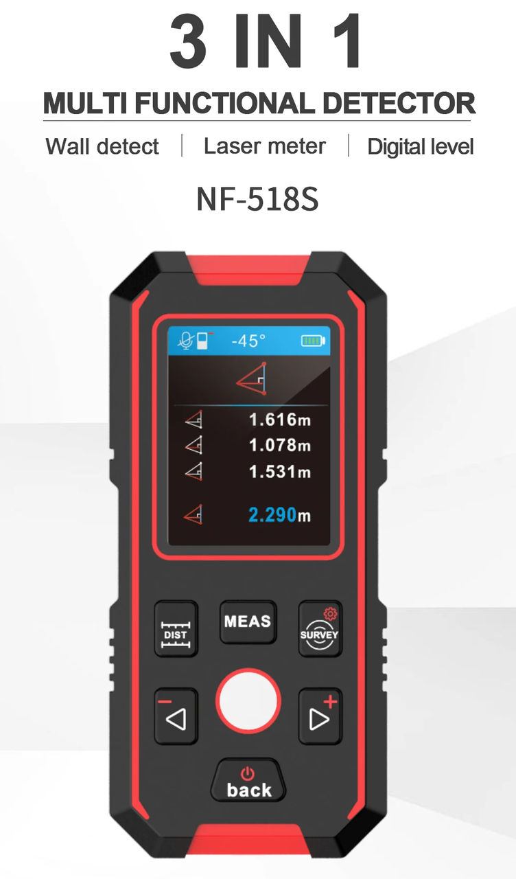 Многофункциональный цифровой детектор скрытой проводки NF-518S (с лазерным дальномером и уровнем) - фото 1 - id-p107644061