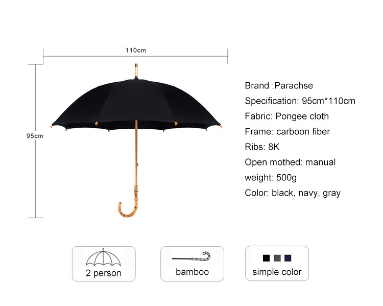Зонтик Parachase 7160 c бамбуковой ручкой (черный) - фото 3 - id-p107644205