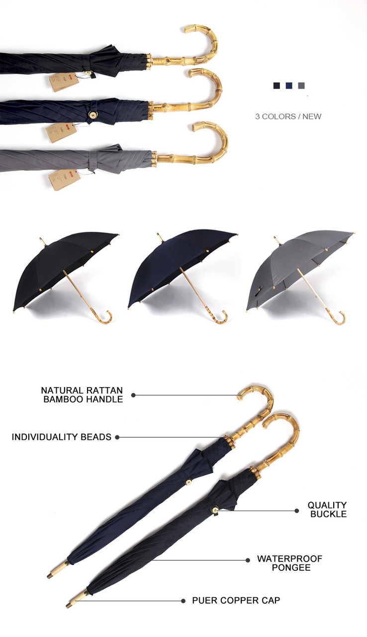 Зонтик Parachase 7160 c бамбуковой ручкой (серый) - фото 10 - id-p107644518