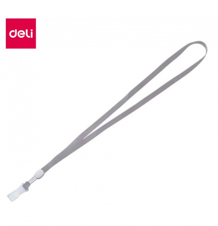 Шнурок для бейджа Deli, зажим на кнопке, длина 48.5 см, серый - фото 1 - id-p63802639