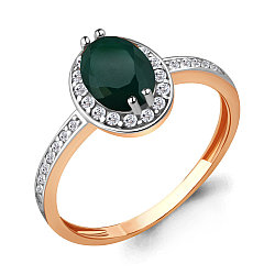 Кольцо из серебра  Агат зеленый  Фианит Aquamarine 6523209А.6 позолота