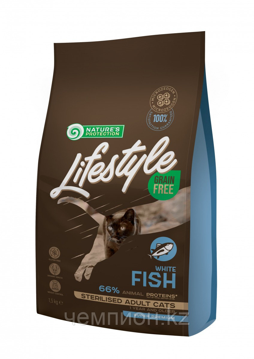 458025 NP LifeStyle GrainFree White Fish Sterilised, беззерновой корм для стерилизованных кошек, уп.1,5кг