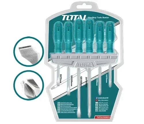 Набор отверток, Total двухкомпонентные рукоятки, 6 шт CrV THTDC250601