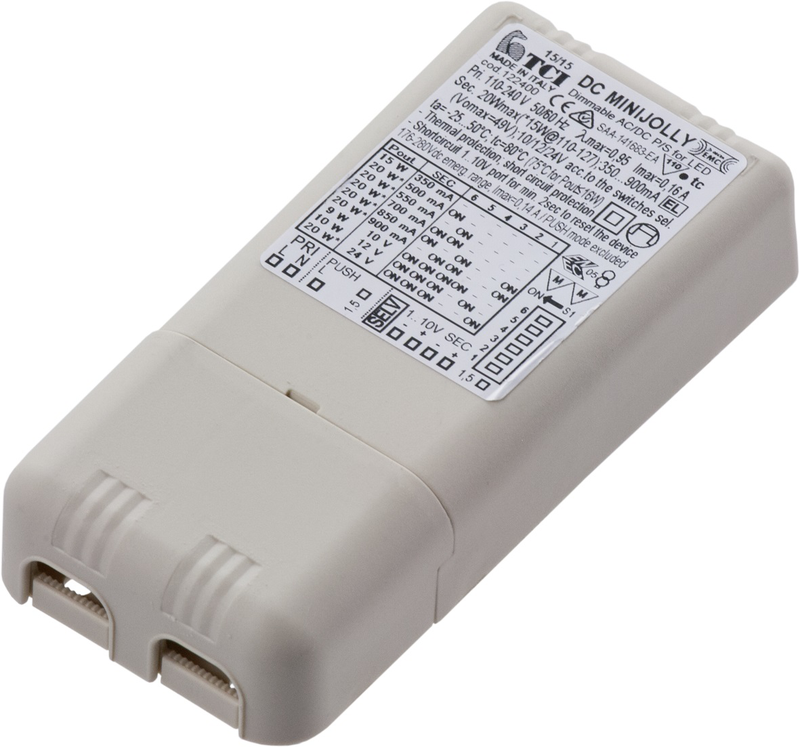 Драйвер LED CV/CC 20Вт-350мА/900мА-1-10V-IP20 (TCI DC MINI JOLLY 1-10V 123400), фото 1