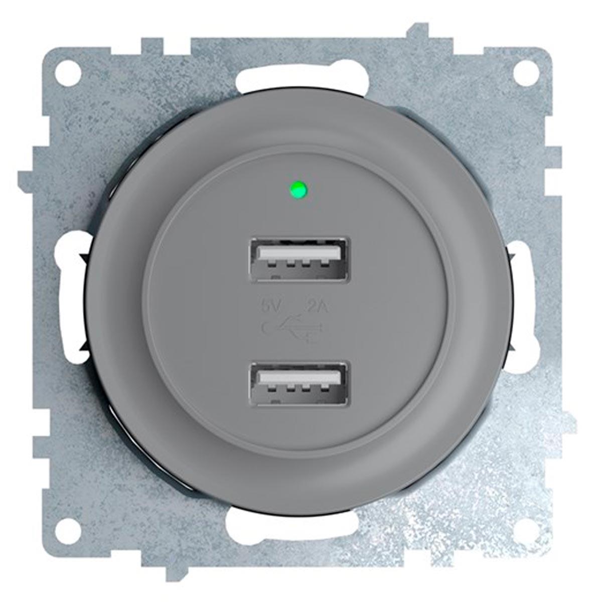 Розетка USB двойная, с подсветкой, цвет серый: продажа, цена в ...
