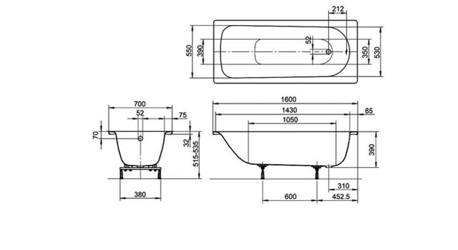 Ванна стальная Kaldewei Eurowa 160x70 см mod. 311-1 Standard 119712030001 - фото 2 - id-p107708995