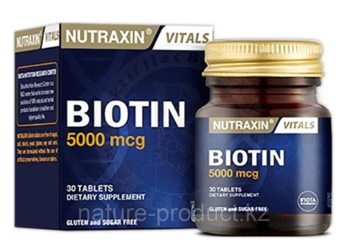 Витамин Биотин Biotin 5000 mcg для оздоровления кожи и волос NUTRAXIN 30 таблеток