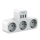 Сетевой фильтр с 3 розетками 220В и 3 USB портами. Эргономичный дизайн, Серый, TS-323, Tessan, фото 2