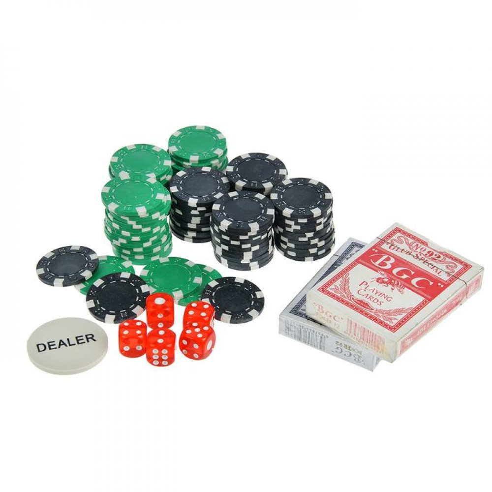 Набор для покера Poker set: карты 2 колоды, фишки 100 шт, 5 кубиков - фото 3 - id-p73905953