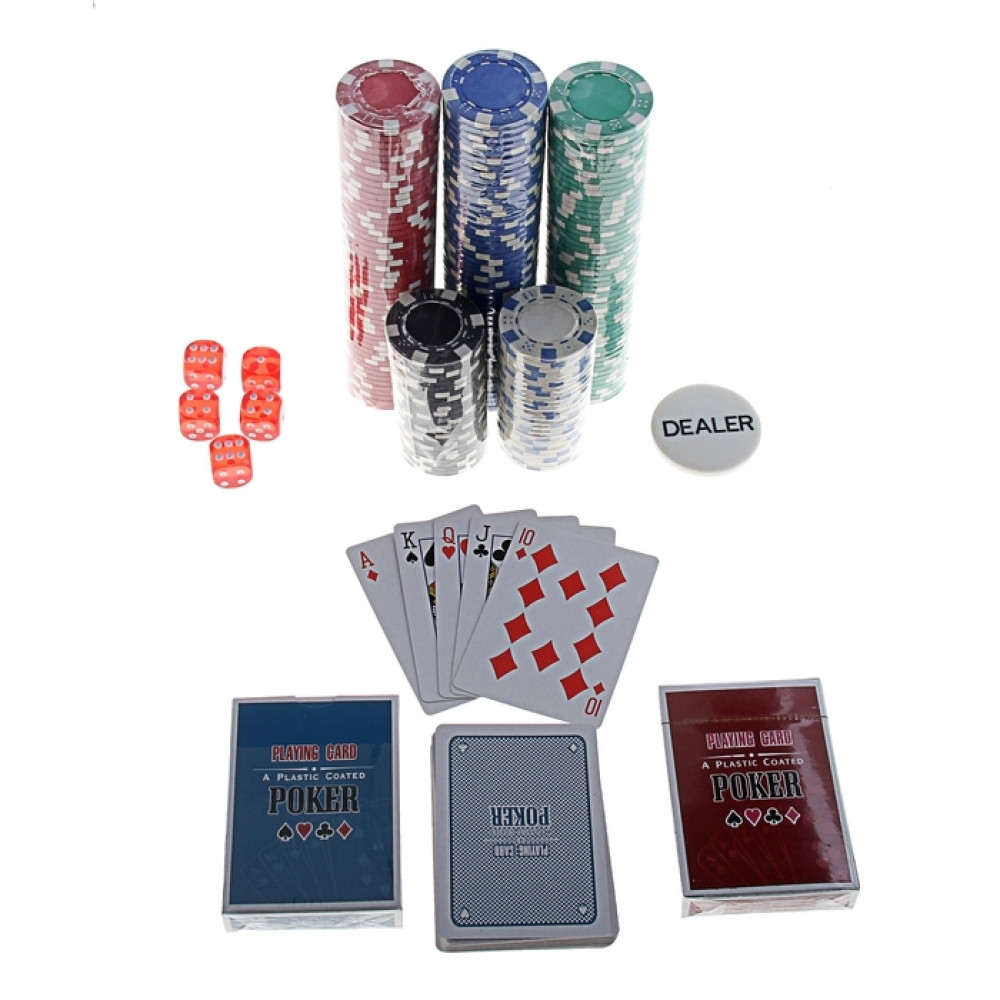 Набор для покера Poker set: карты 2 колоды, фишки 200 шт, 5 кубиков - фото 2 - id-p73905955