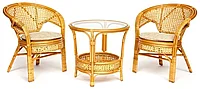 ТЕРРАСНЫЙ КОМПЛЕКТ "PELANGI" (стол со стеклом + 2 кресла) /без подушек/ ротанг, кресло 65х65х77см, стол
