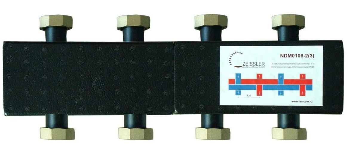 Стальной распред. коллектор 2(3) отопительных контура. В теплоизоляции DN 25 NDM0106-2(3) TIM