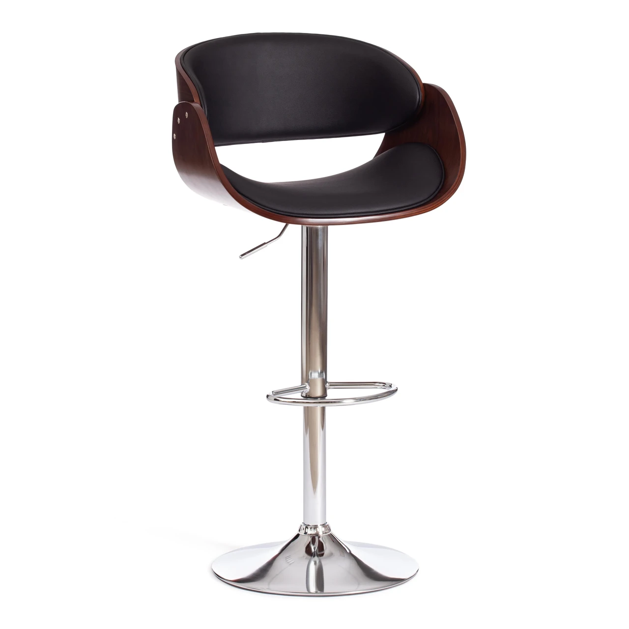Барный стул LANDO (mod.4036) металл/дерево/экокожа, 59х51х93-114 см, высота сиденья 62-83 см, черный/орех/хром - фото 1 - id-p107734835