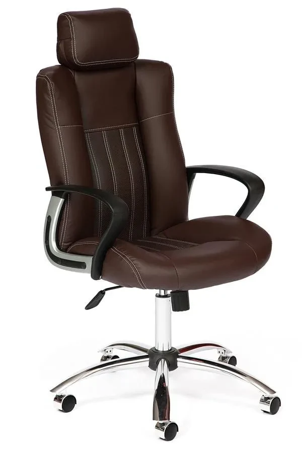Кресло OXFORD хром кож/зам, коричневый/коричневый перфорированный, 36-36/36-36/06
