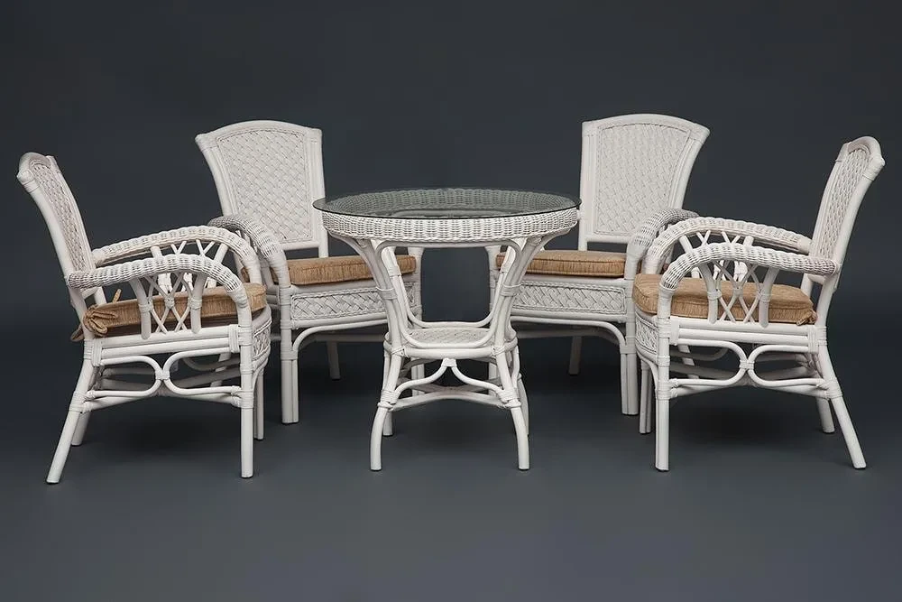 Комплект обеденный "ANDREA" ( стол со стеклом + 4 кресла + подушки) TCH White (белый), Ткань рубчик, цвет - фото 4 - id-p107734081