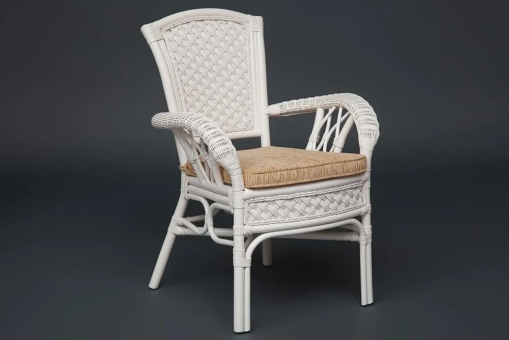 Комплект обеденный "ANDREA" ( стол со стеклом + 4 кресла + подушки) TCH White (белый), Ткань рубчик, цвет - фото 5 - id-p107734081