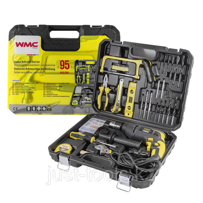 WMC tools Набор инструментов 96пр.(дрель ударная ,набор бит , сверло ,плоск , уровень ,ножовка ,кл разводной , - фото 1 - id-p107743080