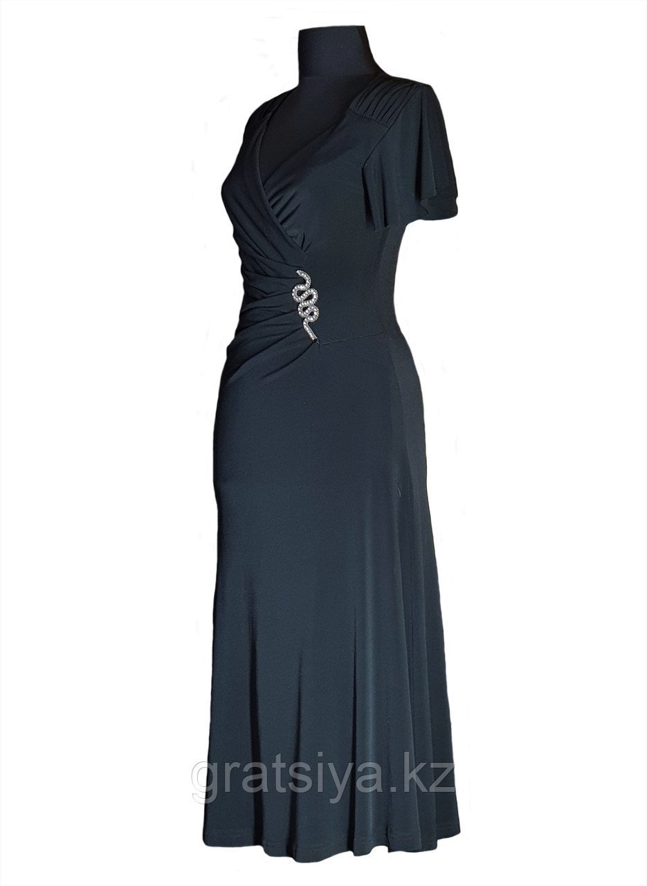 Элегантное Черное Полуприлегающее Платье с Запахом По Линии Талии 38 р - фото 1 - id-p107747052