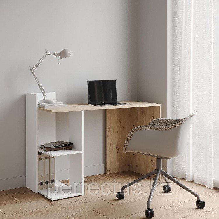 Офисный компьютерный стол ЛДСП, 120x52x87 см, белый-коричневый - фото 1 - id-p107761173
