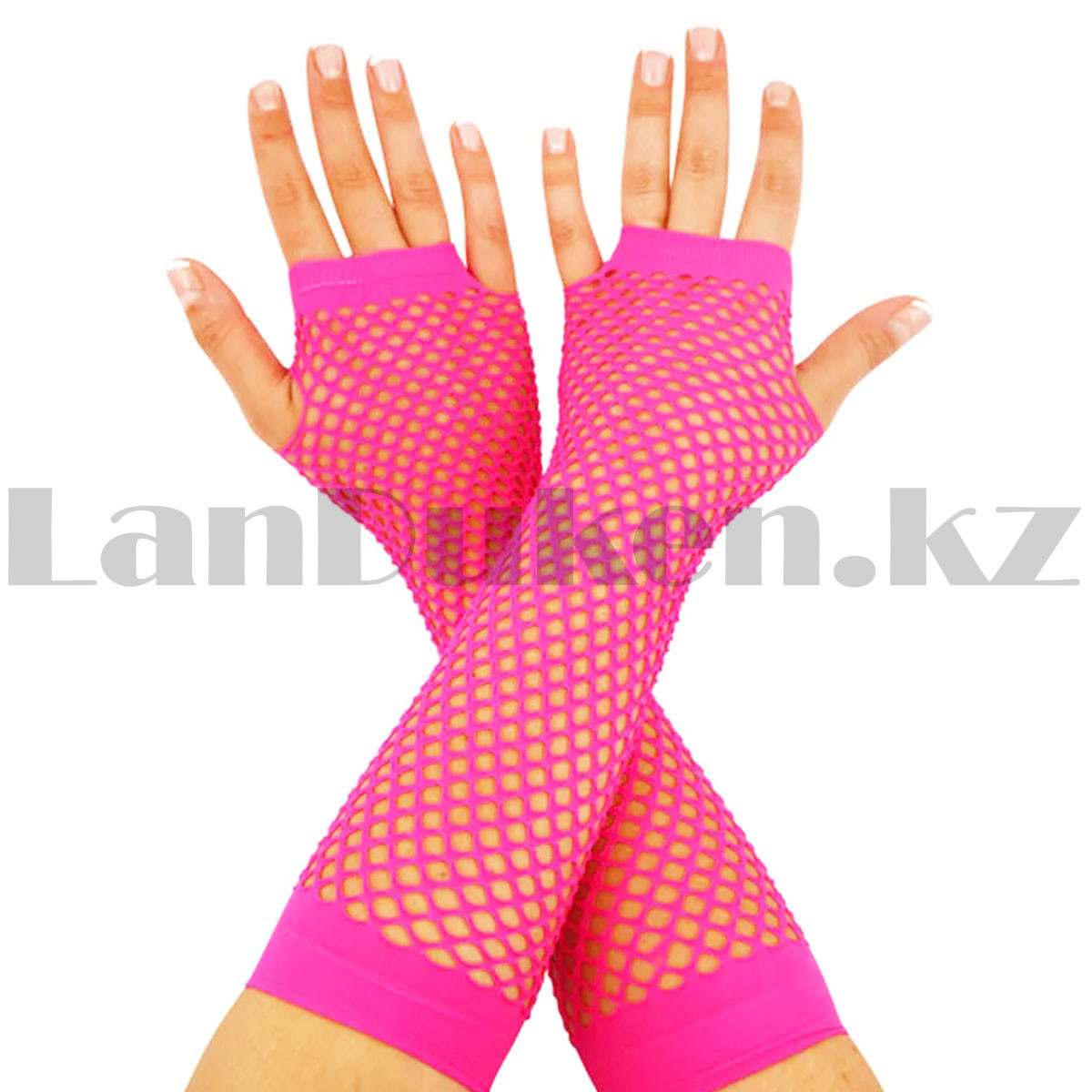 Перчатки Сетка длинные без пальцев (розовые)