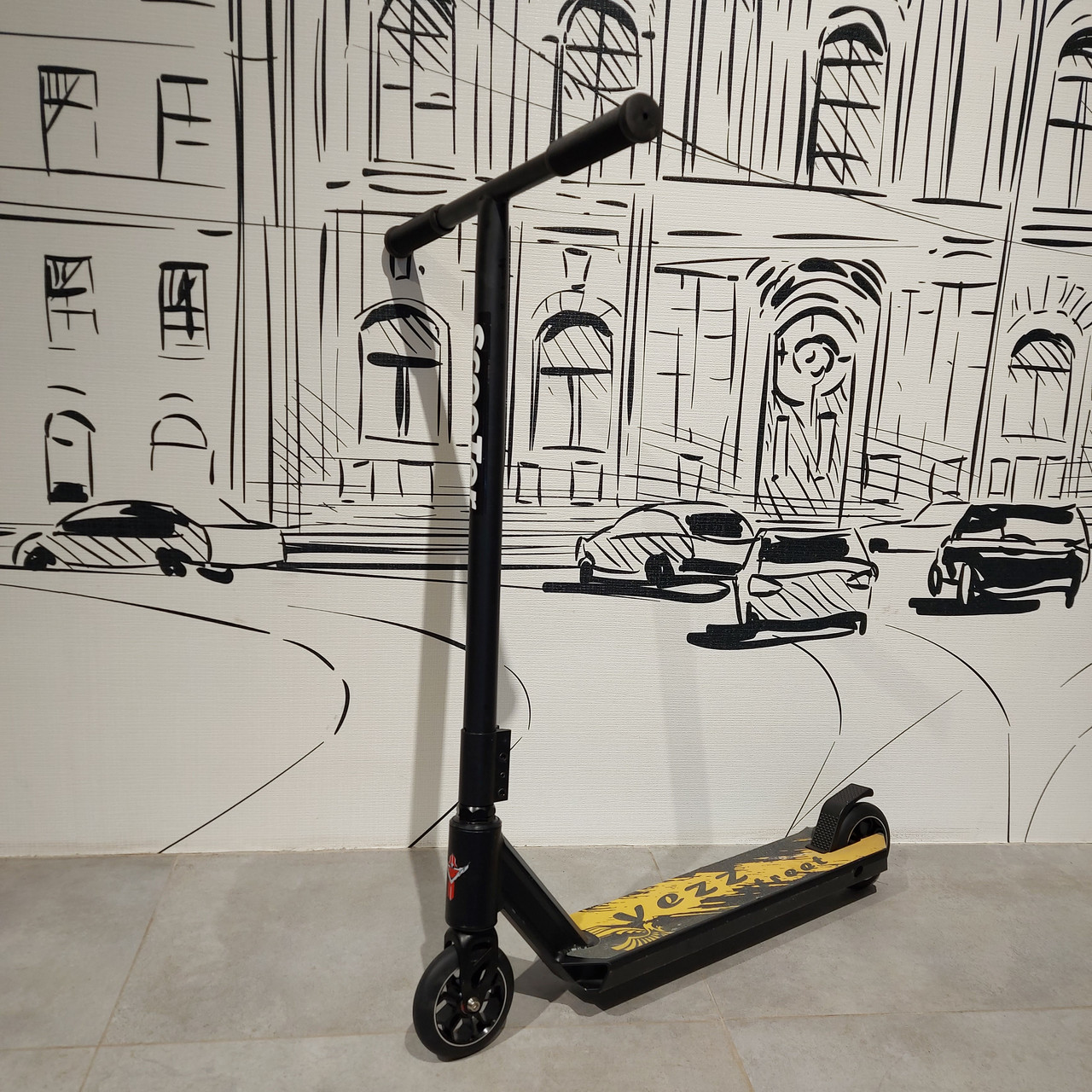 Трюковый самокат "Scooter - YEZZ street". Трюковой. Тэшка. Т-образный руль. Черный., фото 1