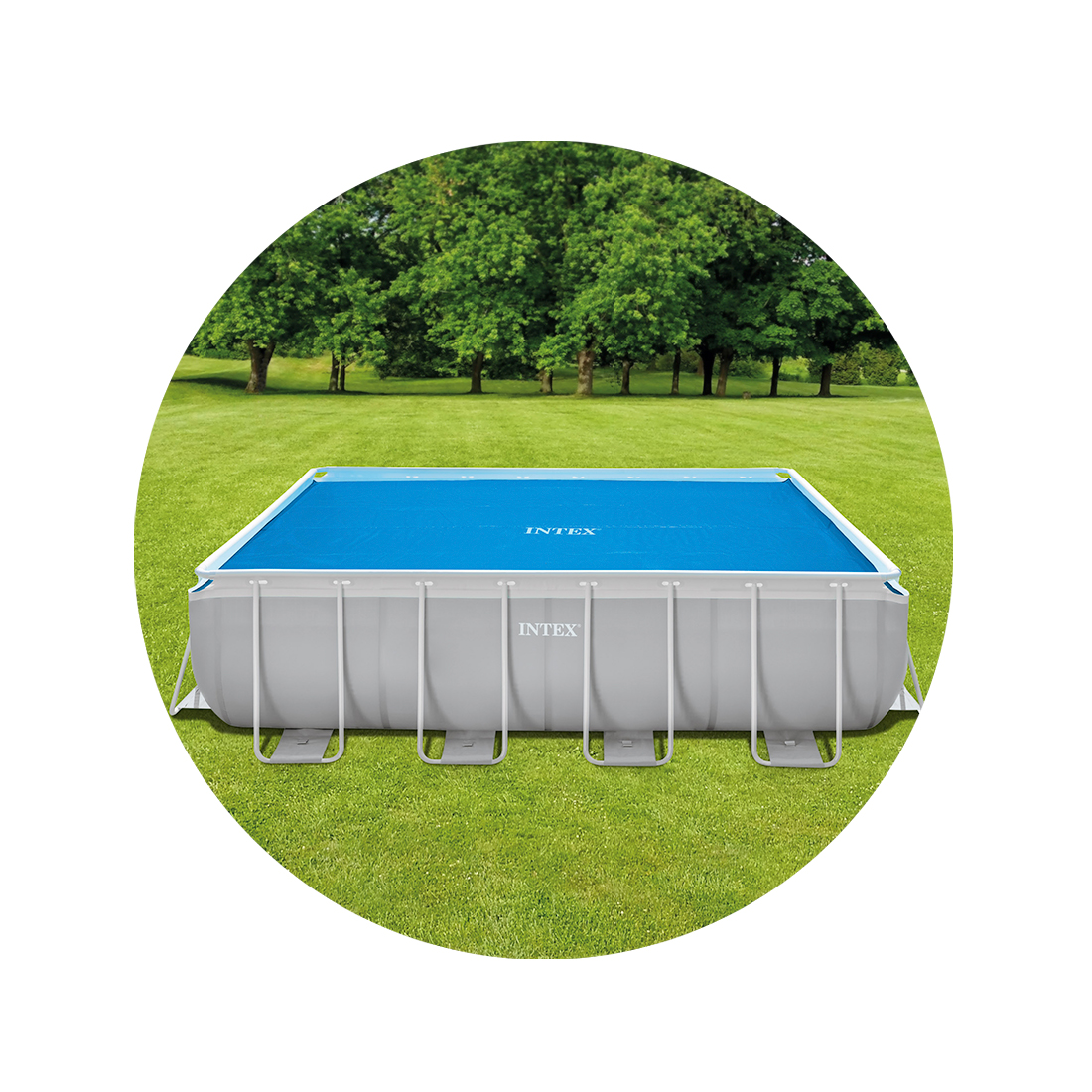 Тент солнечный для бассейнов Intex 29028 размером до 400 x 200 см материал PE цвет синий - фото 1 - id-p107800133