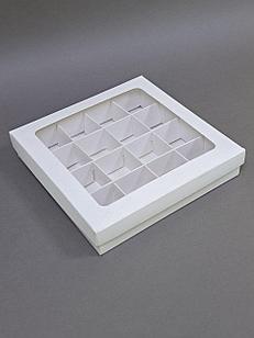 Коробка крышка+дно внешний размер 18*18*3,5см с ячейками на 16 шт белая( 16*16*3,5)внутренний размер