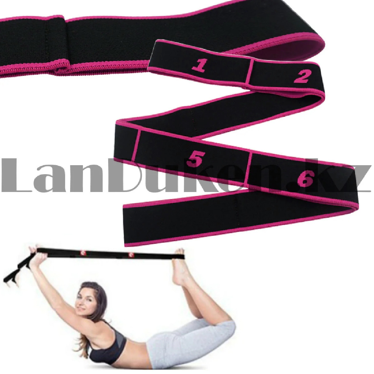 Резинка для фитнеса эластичная универсальная черно-розовая цвета длинна 90 см - фото 1 - id-p107806930