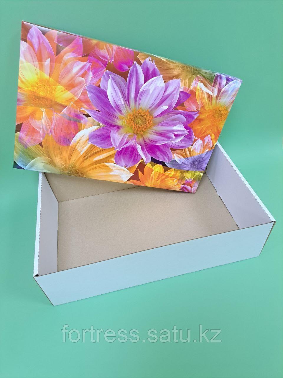 Коробка крышка+дно белое 37*24*10см цветы нежные - фото 3 - id-p107818322