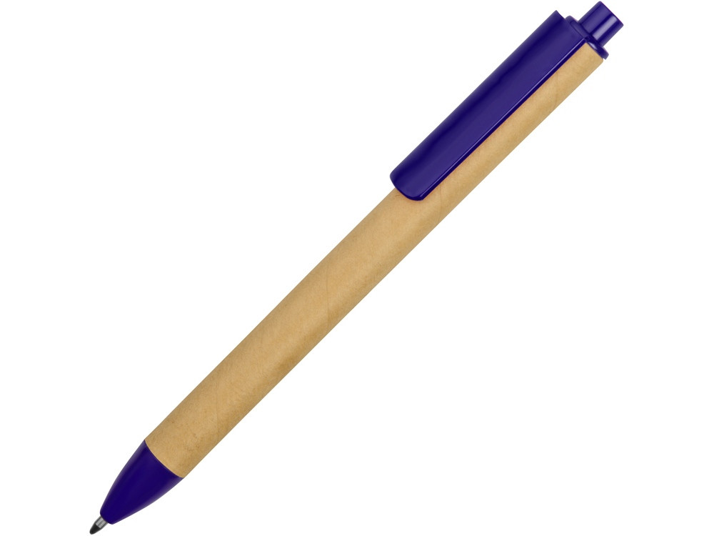 Ручка картонная пластиковая шариковая Эко 2.0, бежевый/синий, фото 1