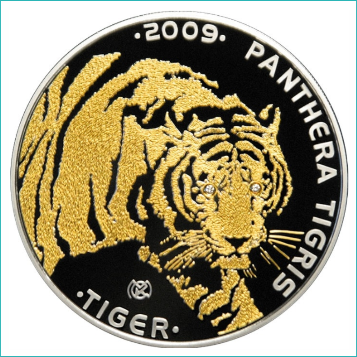 Монета «Тигр» 100 тенге Казахстан (Серебро 925 с позолотой с бриллиантами) - фото 1 - id-p107819822