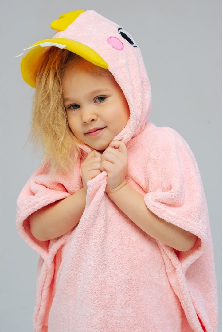 Полотенце-пончо для детей 70x140 см микрофибра, розовый - фото 1 - id-p107824589