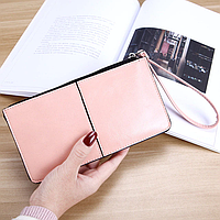 Женский винтажный кошелек-клатч из вощеной кожи розовый