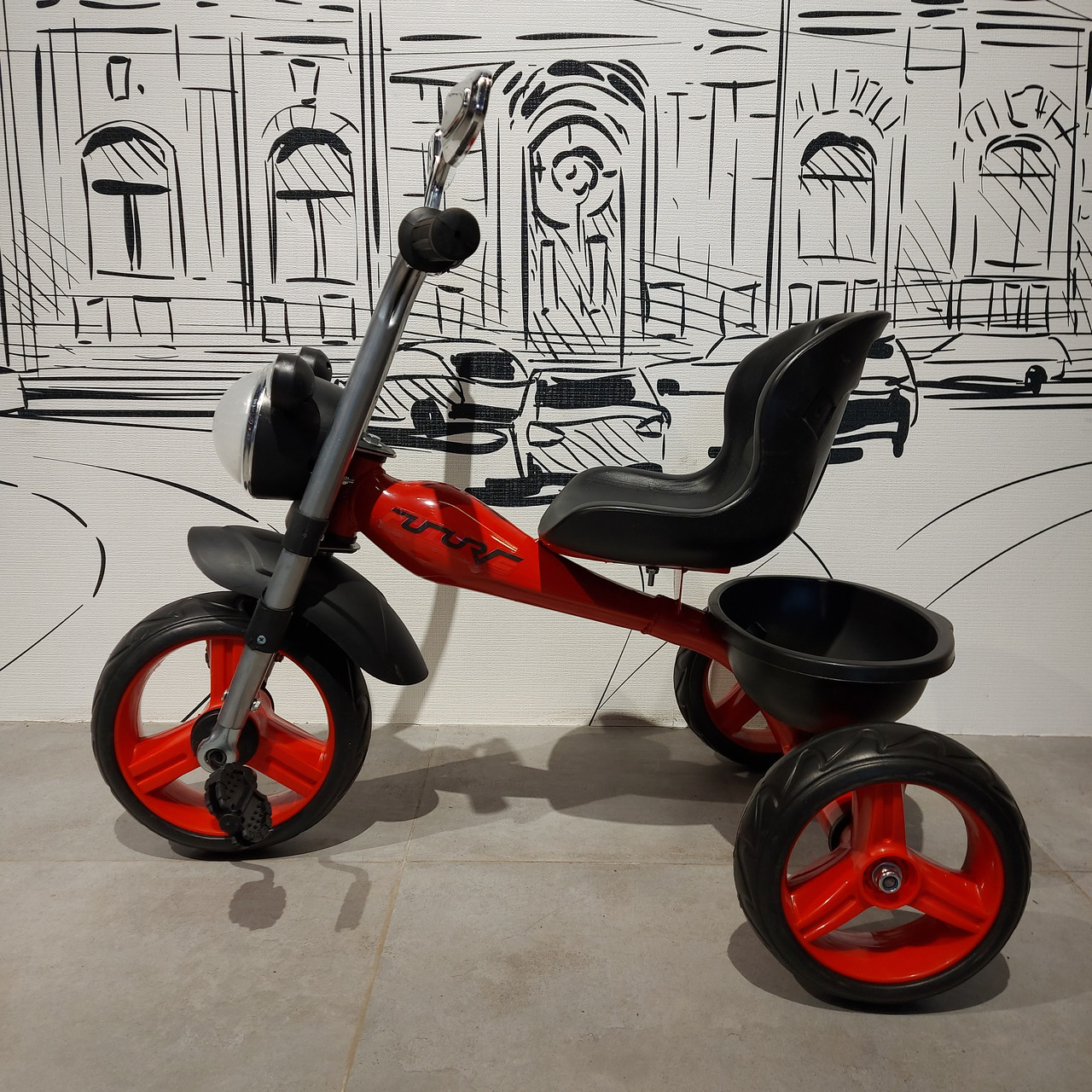 Красный Детский трехколесный велосипед "Харлей". Музыкальный. Фара горит. - фото 7 - id-p107825037