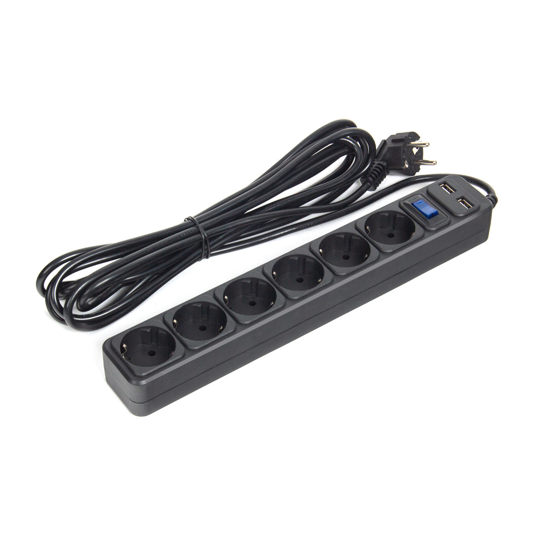SVC ZC6S-50M-USB Сетевой фильтр 6 розеток, 220-250В, 10A, 5 метров, два USB-порта, черный