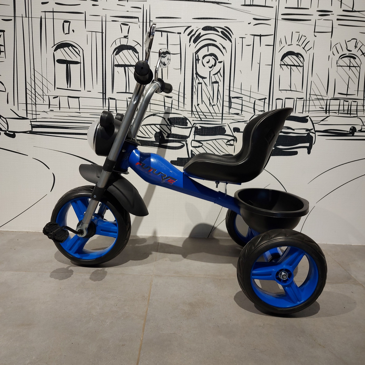 Синий Детский трехколесный велосипед "Харлей". Музыкальный. Фара горит - фото 5 - id-p107826106